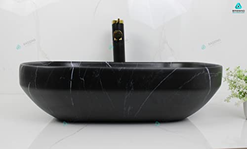 BASSINO Art Wash Basin Countertop, Tabletop Ceramic Bathroom Sink/Basin (505 x 360 x 140 mm) (BLACK)(MATT)-BTT-1405