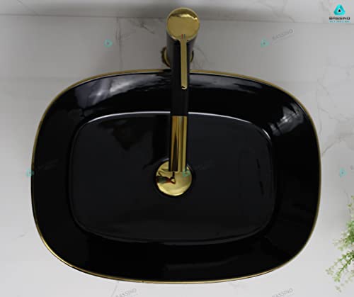 BASSINO Art Wash Basin Countertop, Tabletop Ceramic Bathroom Sink/Basin (455x340x160 mm) (BLACK GOLD)-BTT-1390