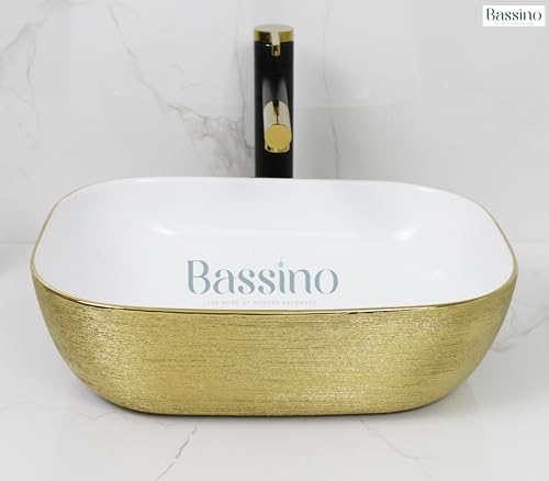 BASSINO Art Wash Basin Counter top, Tabletop Ceramic finish Bathroom Sink/Basin (455 x 325 x 135 mm) - Multi