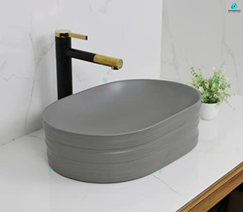 BASSINO Art Wash Basin Countertop, Tabletop Ceramic Bathroom Sink/Basin (470x320x135 mm) (GREY) (MATT)-BTT-1357