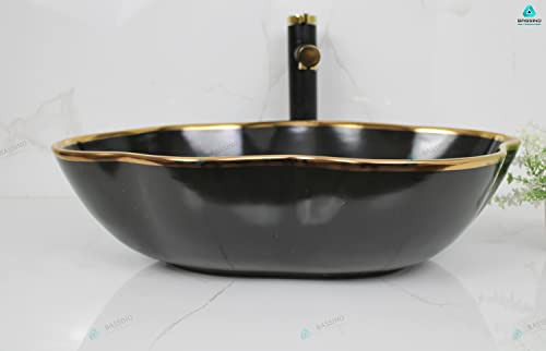 BASSINO Art Wash Basin Countertop, Tabletop Ceramic Bathroom Sink/Basin (500x380x130 mm) (BLACK) (MATT)