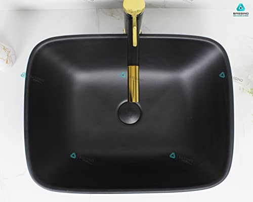 BASSINO Art Wash Basin Countertop, Tabletop Ceramic Bathroom Sink/Basin (500x380x160mm) (Black Matt)