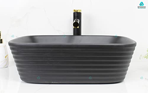 BASSINO Art Wash Basin Countertop, Tabletop Ceramic Bathroom Sink/Basin (500x380x160mm) (Black Matt)