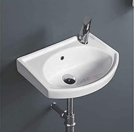 BASSINO Ceramic Wall Hung Wash Basin/Glossy Finish/Wall Hung/Wall Mounted Bathroom Sink/Super White Color18'' X 12'' INCH