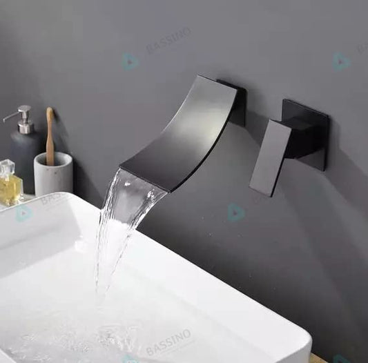 BASSINO Black Matt Waterfall Faucet tap Wall Mount Brass Basin Mixer,Wall Mixer Sink Mixer, hot and Cold Black Color faucets Tap (BTT-2068)(Black MATT)