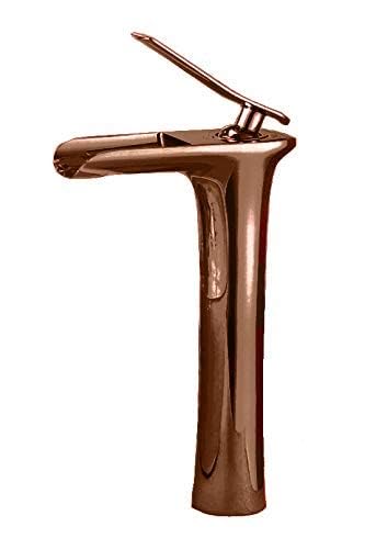 BASSINO Stylish Bathroom Faucet with Single Lever - Waterfall Bathroom Basin Faucet of Brass - Hot and Cold Water Mixer Antique Tap for Bathroom 12 Inches- Rose Gold