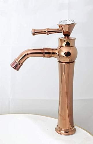 BASSINO Stylish Bathroom Faucet with Single Lever - Waterfall Bathroom Basin Faucet of Brass - Hot and Cold Water Mixer Antique Tap for Bathroom 12 Inches - (Rose Gold 4)