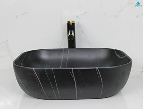 BASSINO Art Wash Basin Countertop, Tabletop Ceramic Bathroom Sink/Basin (500x 395 x 145 mm) (BLACK)(MATT)-BTT-1418