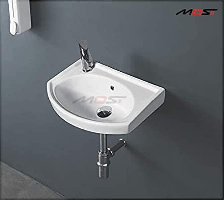 BASSINO Ceramic Wall Hung Wash Basin/Glossy Finish/Wall Hung/Wall Mounted Bathroom Sink/Super White Color18'' X 12'' INCH