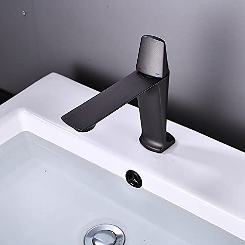 BASSINO Small Size Brass Bathroom Sink Wash Basin Mixer Tap Single Handle Hot & Cold Waterfall Lavatory Sink Faucet for Living Room & Bathrooms (Black)