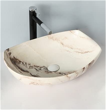 BASSINO Art Wash Basin Countertop, Tabletop Ceramic Bathroom Sink/Basin (550x400x135mm) (MARBLE2)