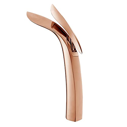 BASSINO Extended Body Brass Bathroom Sink Wash Basin Mixer Tap Single Handle Hot & Cold Waterfall Lavatory Sink Faucet for Living Room & Bathrooms (Rose-Gold)