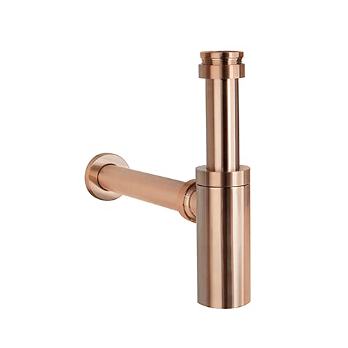 BASSINO Premium Bottle Trap with 300mm Long Bottle Trap Pipe with Wall Flange BLACK (ROSE GOLD)