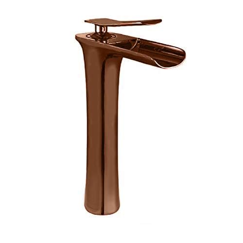 BASSINO Stylish Bathroom Faucet with Single Lever - Waterfall Bathroom Basin Faucet of Brass - Hot and Cold Water Mixer Antique Tap for Bathroom 12 Inches- Rose Gold