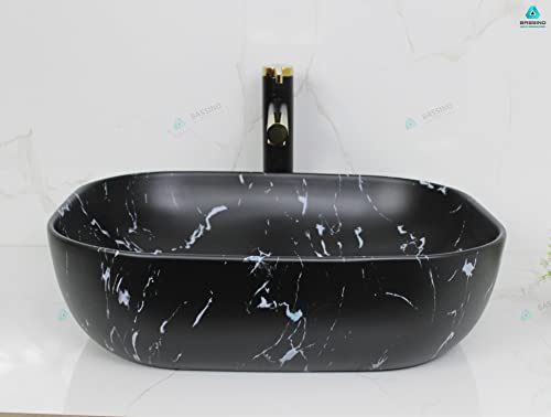 BASSINO Art Wash Basin Countertop, Tabletop Ceramic Bathroom Sink/Basin (500x 395 x 145 mm) (BLACK)(MATT)-BTT-1414