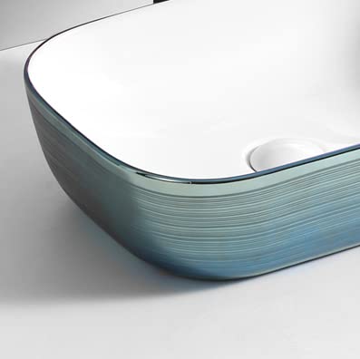 BASSINO Design Wash Basin Ceramic Tabletop Marble Bathroom Sink/Countertop Vessel Sink for Bathroom & Living Room - 455 x 325 x 145 mm (Blue)