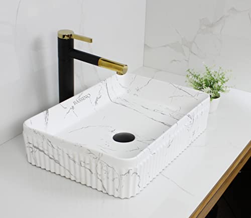 BASSINO Art Wash Basin Countertop, Tabletop Ceramic Bathroom Sink/Basin (480 x 340 x 110 mm) (WHITE)(MATT)-BTT-1409