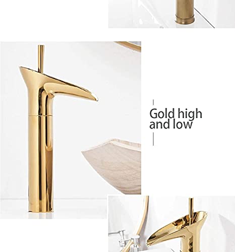 BASSINO Hot and Cold Water Mixer Antique Stylish Brass Powder Coated Single Lever Faucet for Bathroom Basin (12 Inches, Golden)