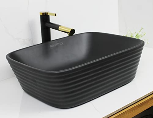 BASSINO Art Wash Basin Countertop, Tabletop Ceramic Bathroom Sink/Basin (500x380x160mm) (Black Matt)