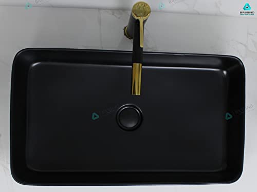 BASSINO Art Wash Basin Countertop, Tabletop Ceramic Bathroom Sink/Basin (670x370x130 mm) (MATT) (BLACK)-BTT-1340