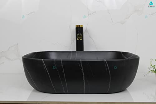 BASSINO Art Wash Basin Countertop, Tabletop Ceramic Bathroom Sink/Basin (500x 395 x 145 mm) (BLACK)(MATT)-BTT-1418