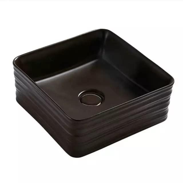 BASSINO Art Wash Basin Countertop, Tabletop Ceramic Bathroom Sink/Basin (Black Marble) (380x380x150 mm)