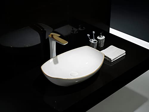 BASSINO Art Wash Basin Countertop, Tabletop Ceramic Bathroom Sink/Basin (WHITE MARBLE) (550 x 400 x 155 MM) - BTT-1452