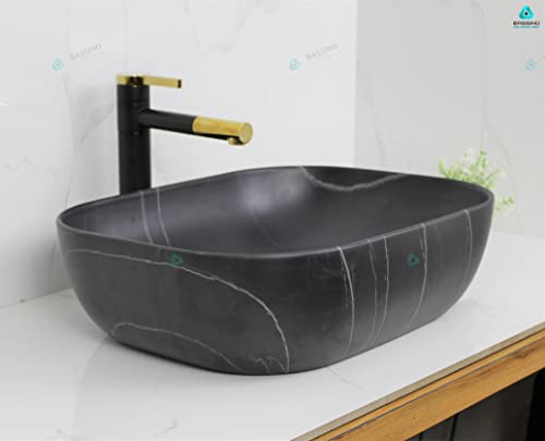 BASSINO Art Wash Basin Countertop, Tabletop Ceramic Bathroom Sink/Basin (500x 395 x 145 mm) (BLACK)(MATT)-BTT-1418