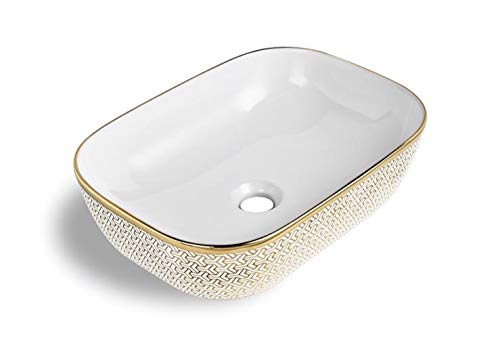 BASSINO Art Wash Basin Countertop, Tabletop Ceramic finish Bathroom Sink/Basin (455x325x145mm) (Design4) - Multi color