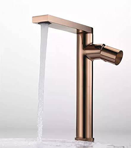 BASSINO Extended Body Brass Bathroom Sink Wash Basin Mixer Tap Single Handle Hot & Cold Waterfall Lavatory Sink Faucet for Living Room & Bathrooms (Rose-Gold)