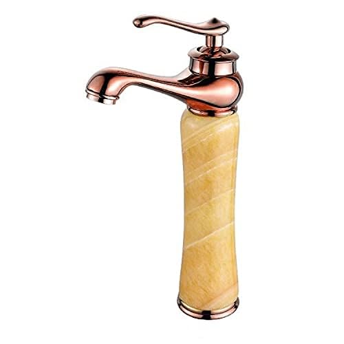 BASSINO Stylish Bathroom Faucet with Single Lever - Waterfall Bathroom Basin Faucet of Brass - Hot and Cold Water Mixer Antique Tap for Bathroom 12 Inches (Rose Gold Onyx)