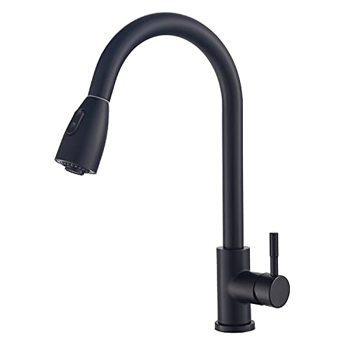BASSINO Gold Kitchen Faucet with Pull Down Sprayer,Pro-Style Spring Sprayer SS 304 Pull-Down Kitchen Sink Faucet Tap (MATT Black Finish) (BTT-2004)