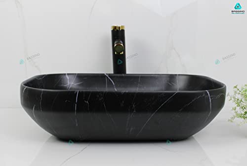 BASSINO Art Wash Basin Countertop, Tabletop Ceramic Bathroom Sink/Basin (505 x 360 x 140 mm) (BLACK)(MATT)-BTT-1405