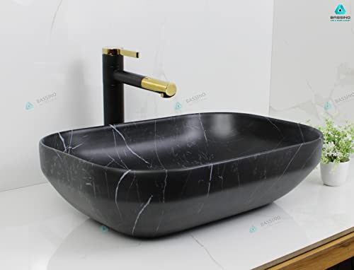 BASSINO Art Wash Basin Countertop, Tabletop Ceramic Bathroom Sink/Basin (505 x 360 x 140 mm) (BLACK)(MATT)-BTT-1405