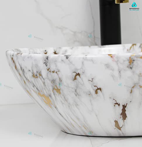 BASSINO Art Ceramic Wash Basin Countertop/Tabletop Bathroom Sink/Vessel Sink for Bathroom - Jelly Marble (410 x 340 x 145 mm)