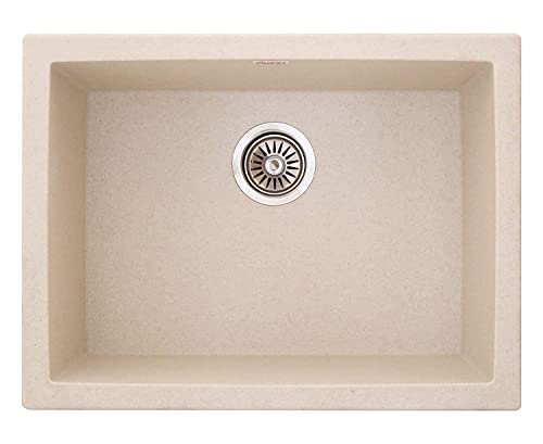 BASSINO Granite/Quartz Kitchen Sink - 24 x 18 x 8 inch Vessel Sink,undermount kitchen sink with sink coupling/Waste Pipe (Granite PeachIvory)