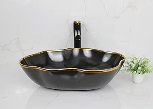 BASSINO Art Wash Basin Countertop, Tabletop Ceramic Bathroom Sink/Basin (500x380x130 mm) (BLACK) (MATT)