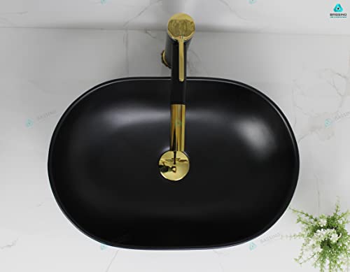 BASSINO Art Wash Basin Countertop, Tabletop Ceramic Bathroom Sink/Basin (470x320x135 mm) (BLACK) (MATT)-BTT-1356