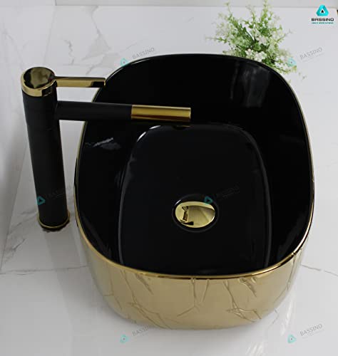 BASSINO Art Wash Basin Countertop, Tabletop Ceramic Bathroom Sink/Basin (455x340x160 mm) (BLACK GOLD)-BTT-1390