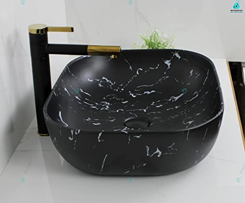 BASSINO Art Wash Basin Countertop, Tabletop Ceramic Bathroom Sink/Basin (500x 395 x 145 mm) (BLACK)(MATT)-BTT-1414