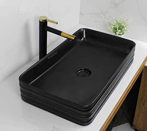 BASSINO Art Wash Basin Countertop, Tabletop Ceramic Bathroom Sink/Basin (670x370x130 mm) (MATT) (BLACK)-BTT-1340