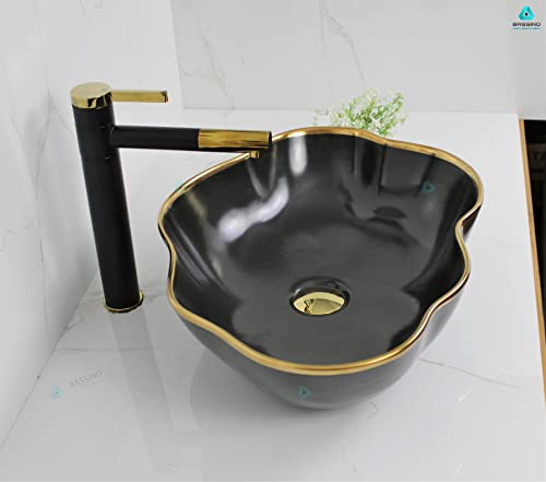 BASSINO Art Wash Basin Countertop, Tabletop Ceramic Bathroom Sink/Basin (500x380x130 mm) (BLACK) (MATT)