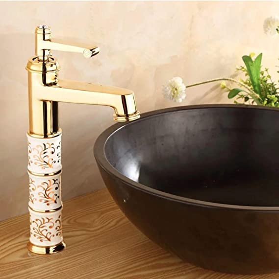 BASSINO Stylish Bathroom Faucet with Single Lever -Bathroom Basin Faucet of Brass - Hot and Cold Water Mixer Tap for Bathroom (Gold) BTT_2071