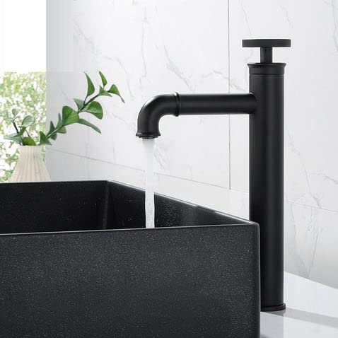 BASSINO Stylish Bathroom Faucet with Single Lever - Waterfall Bathroom Basin Faucet of Brass tap for Counter top/Table top Basin- Tap for Bathroom 12 Inches- Black