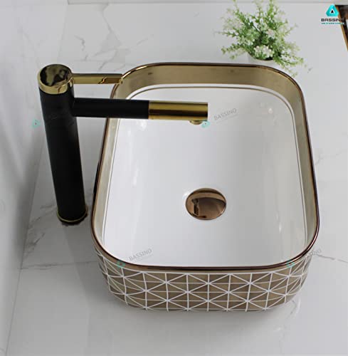 BASSINO Art Wash Basin Countertop, Tabletop Ceramic Bathroom Sink/Basin (400x300x140 mm) (GOLD)-BTT-1424