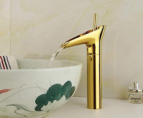 BASSINO Hot and Cold Water Mixer Antique Stylish Brass Powder Coated Single Lever Faucet for Bathroom Basin (12 Inches, Golden)