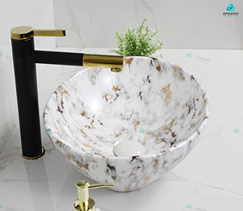 BASSINO Art Ceramic Wash Basin Countertop/Tabletop Bathroom Sink/Vessel Sink for Bathroom - Jelly Marble (410 x 340 x 145 mm)