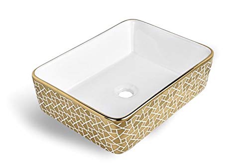 BASSINO Countertop, Tabletop Ceramic Bathroom Sink/Basin (480x370x135mm, Gold, White)