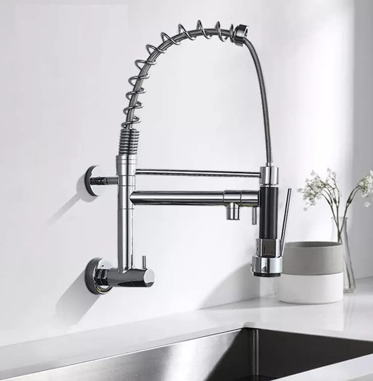 BASSINO Brass Wall-Mount Sink Tap for Kitchen Pullout Sink Tap Faucet Single Lever Kitchen Faucet-Kitchen Water Tap (Chrom MATT) (BTT-2109)