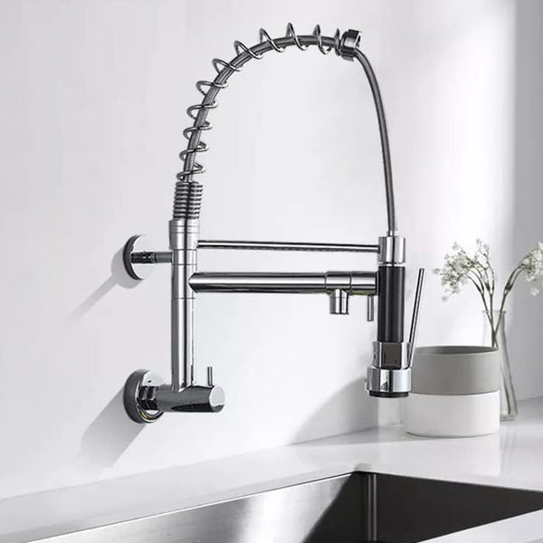 BASSINO Brass Wall-Mount Sink Tap for Kitchen Pullout Sink Tap Faucet Single Lever Kitchen Faucet-Kitchen Water Tap (Chrom MATT) (BTT-2109)